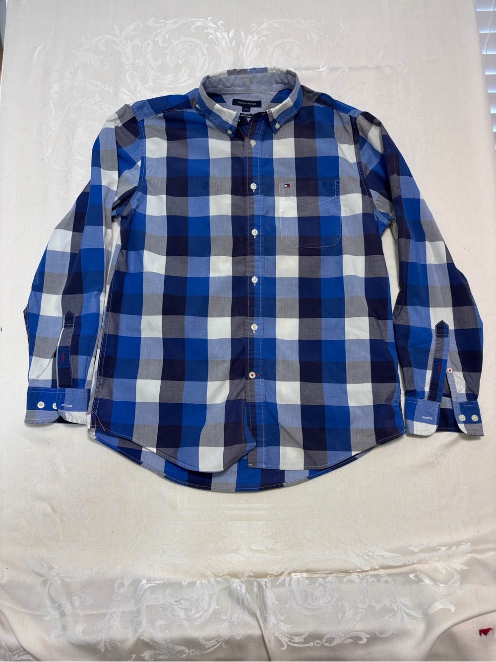 Tommy Hilfiger Blue and White Plaid Button-Down Shirt